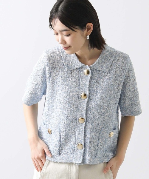 Torrazzo Donna ＭＩＸスラブ衿付５分袖カーディガン Torrazzo Donna カーディガン MIXスラブ衿付5分袖