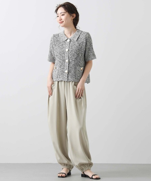 Torrazzo Donna ＭＩＸスラブ衿付５分袖カーディガン Torrazzo Donna カーディガン MIXスラブ衿付5分袖