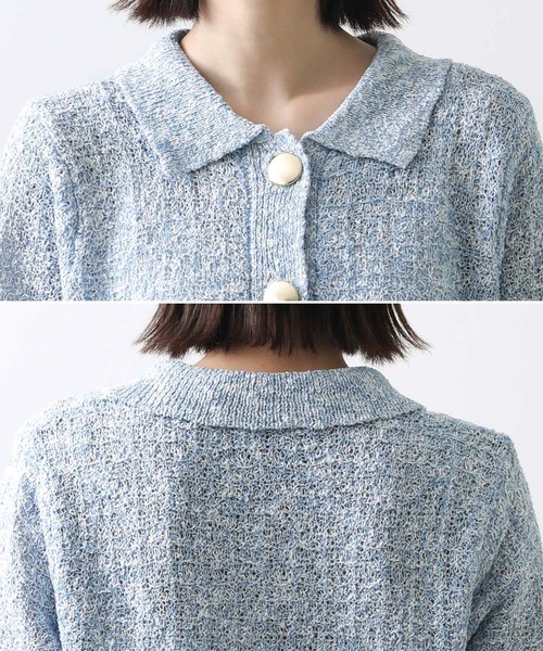 Torrazzo Donna ＭＩＸスラブ衿付５分袖カーディガン Torrazzo Donna カーディガン MIXスラブ衿付5分袖