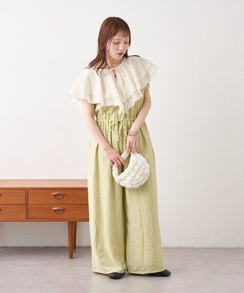 w closet サロペット オーバーオール 「2サイズ展開」フリル衿
