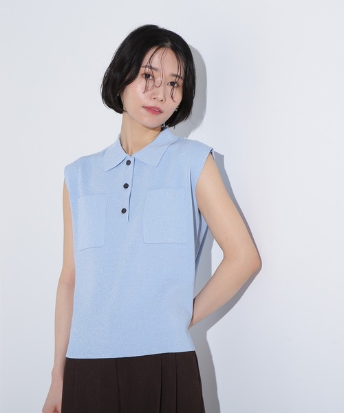ポロシャツ ポロ ラメ混ポロエリニット レディース N.Natural Beauty Basic ポロシャツ ポロ ラメ混ポロエリニット