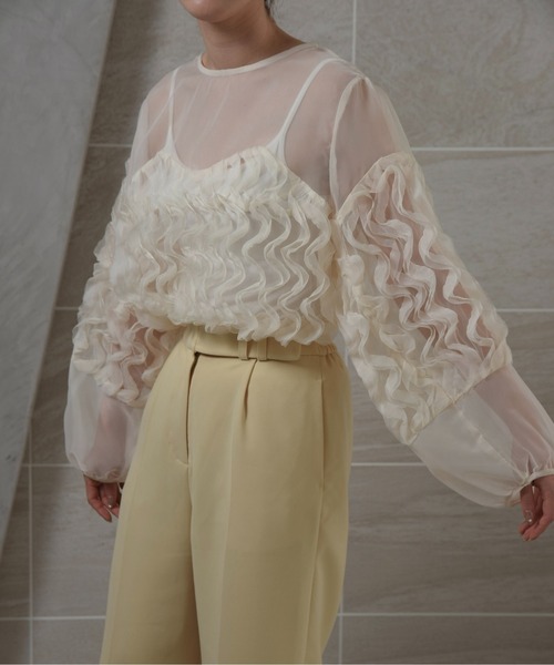 ブラウス シャツ wave design sheer blouse / ウェーブデザインシアーブラウス レディース