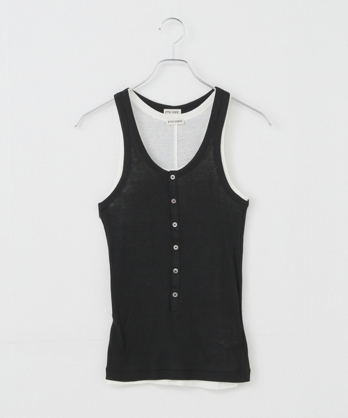 タンクトップ ノースリーブ 「INSCRIRE /アンスクリア」Natural Mix Rib Layered T/T：タンクトップ レディース
