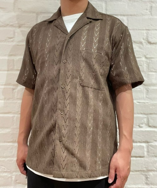透かし編み半袖シャツ BACK NUMBER シャツ 「BACK NUMBER」透かし編み半袖シャツ