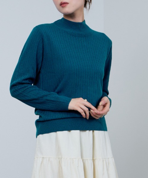 NAVY ニット セーター カシミヤタッチ リブハイネックニット