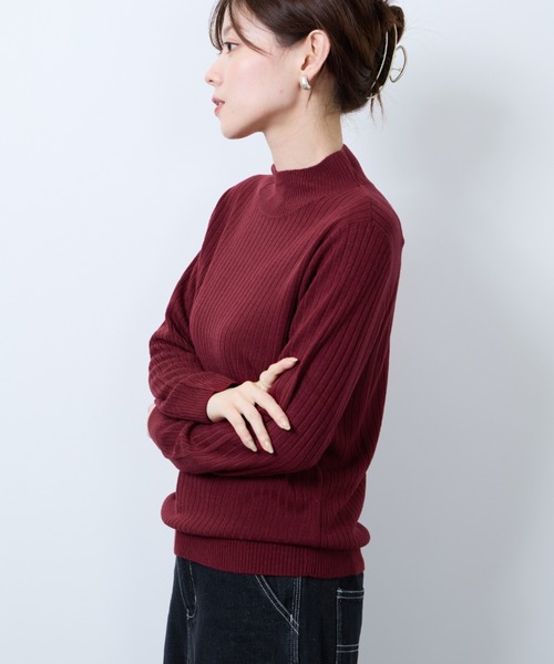 NAVY ニット セーター カシミヤタッチ リブハイネックニット