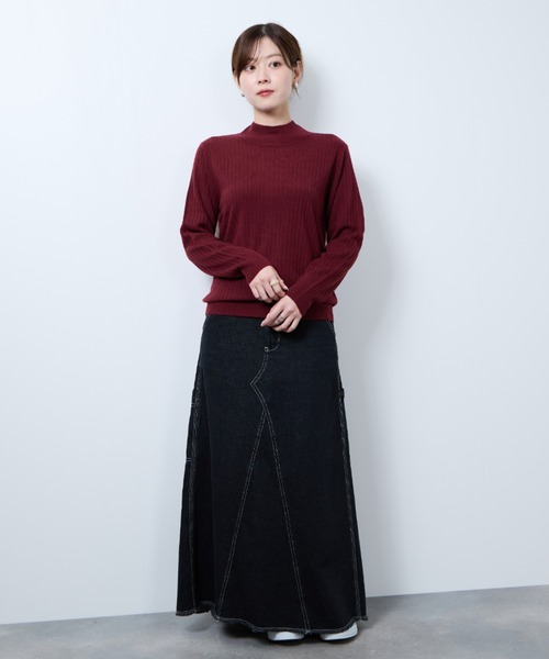 NAVY ニット セーター カシミヤタッチ リブハイネックニット