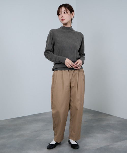 NAVY ニット セーター カシミヤタッチ リブハイネックニット