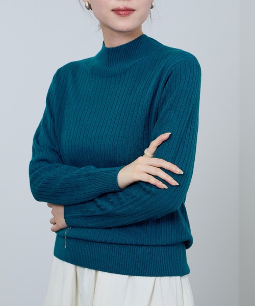 NAVY ニット セーター カシミヤタッチ リブハイネックニット