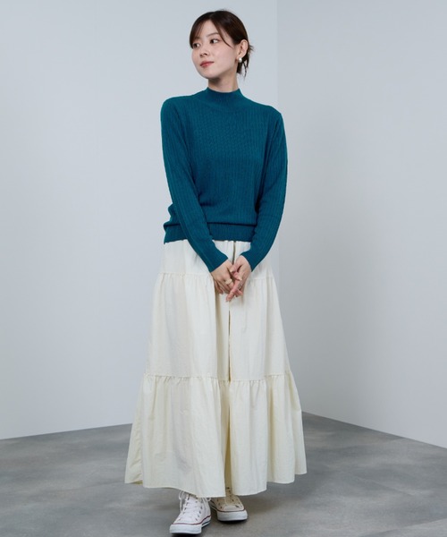 NAVY ニット セーター カシミヤタッチ リブハイネックニット