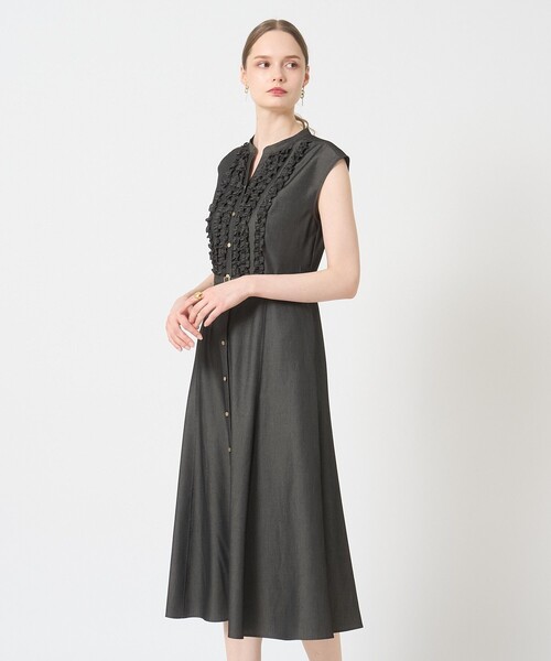 本日限定タイムセール！新品【ANAYI】タフタストレッチフリルワンピース 36 本日限定タイムセール！新品【ANAYI】タフタストレッチフリル
