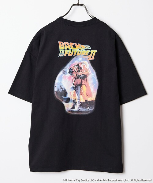 「FREAK'S STORE」 半袖Tシャツ「BACK TO THE FUTUREコラボ」 MEDIUM ブラック メンズ