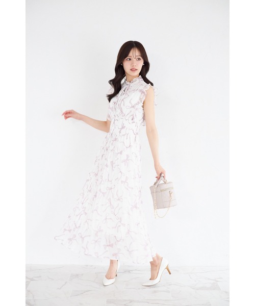 m*i様 最新作 リボン＆フリル付きウエストシャーリングリボンプリントプリーツワ tocco closet リボン＆フリル付きウエストシャーリングリボン