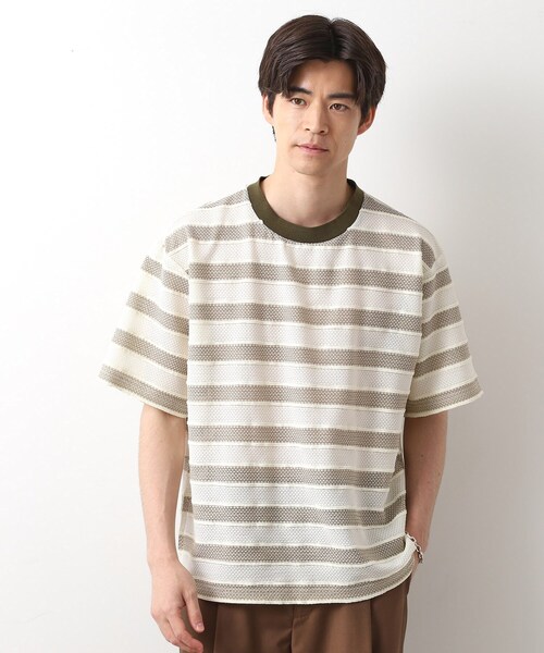 【COMMEdesGARCONS】90s AD1995 GT-100920 Vネック切替ボーダー半袖Tシャツ コムデギャルソンCOMME des GARCONS ランダムボーダー縫い代切替T