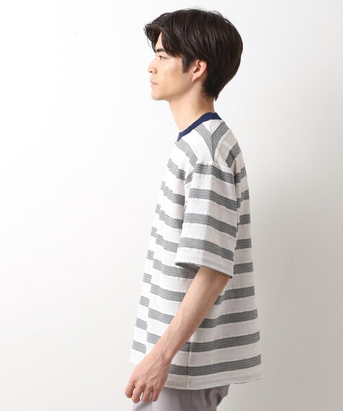 THE SHOP TK tシャツ 変形ボーダー半袖Tシャツ「洗濯機OK」 メンズ