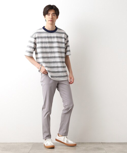 THE SHOP TK tシャツ 変形ボーダー半袖Tシャツ「洗濯機OK」 メンズ