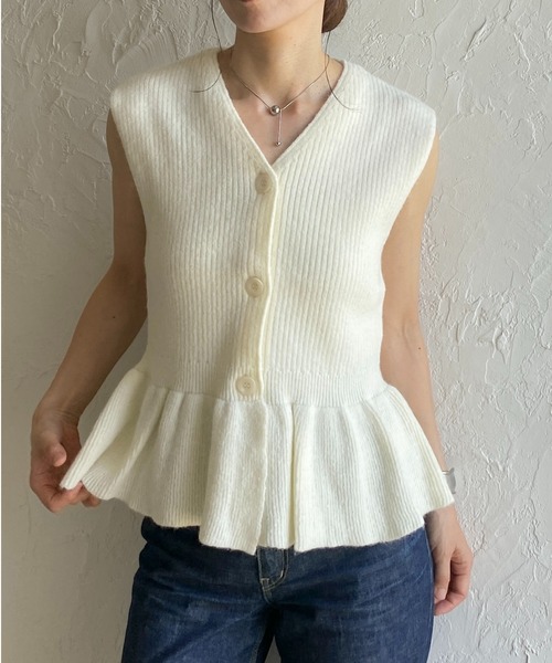 She's Closet ベスト ジレ 前ボタンVネックペプラムニットベスト