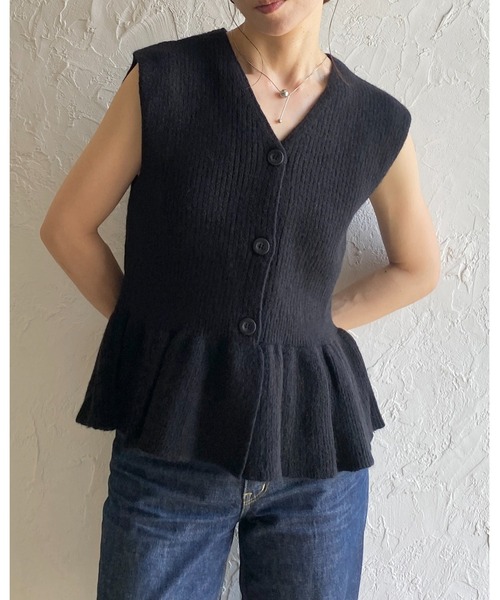 She's Closet ベスト ジレ 前ボタンVネックペプラムニットベスト