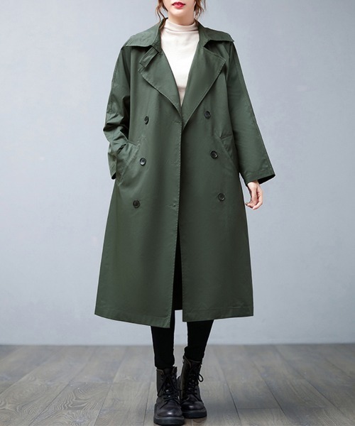 トレンチコート コート ノッチドラペル×ダブルヨークロングトレンチ