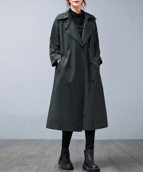 トレンチコート コート ノッチドラペル×ダブルヨークロングトレンチ