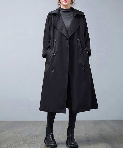 トレンチコート コート ノッチドラペル×ダブルヨークロングトレンチ