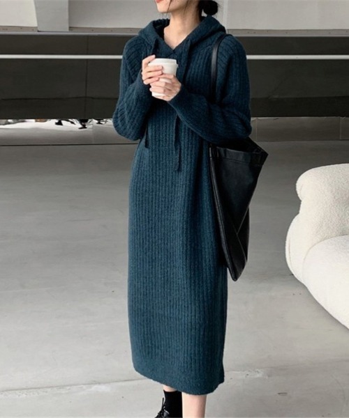 ワンピース フード付きニットロングワンピース : ZOZOTOWN Yahoo!店