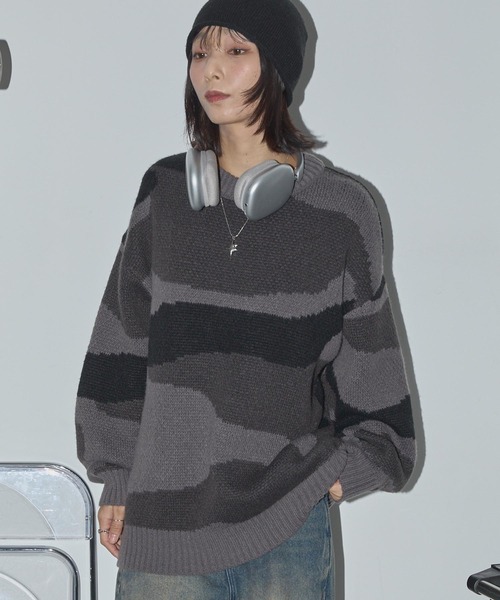 【美品✨】BRIEFING ニット セーター 長袖 カモフラ 洗える 黒×グレー FUNALIVE（ファンアライブ） セーター ニット WS select 起毛 迷彩柄