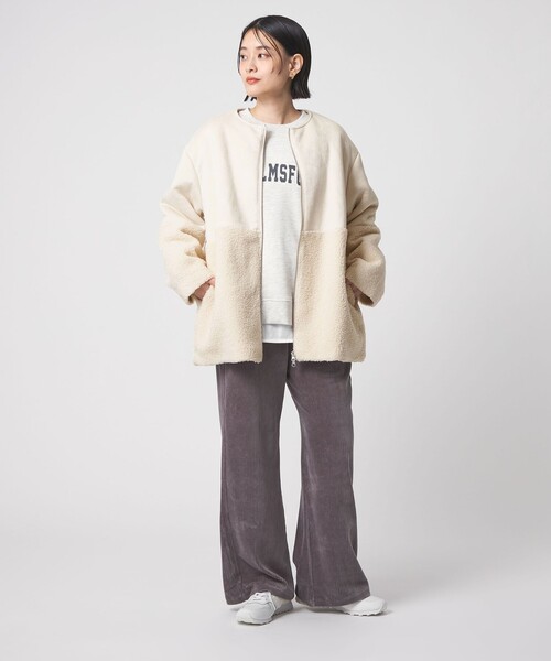 A DAY IN THE LIFE ノーカラーコート コート フェイクムートン ボア