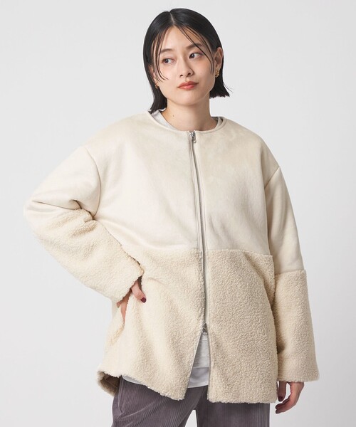 A DAY IN THE LIFE ノーカラーコート コート フェイクムートン ボア