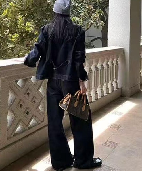 セットアップ デニムショートジャケット＆ワイドデニムパンツセット