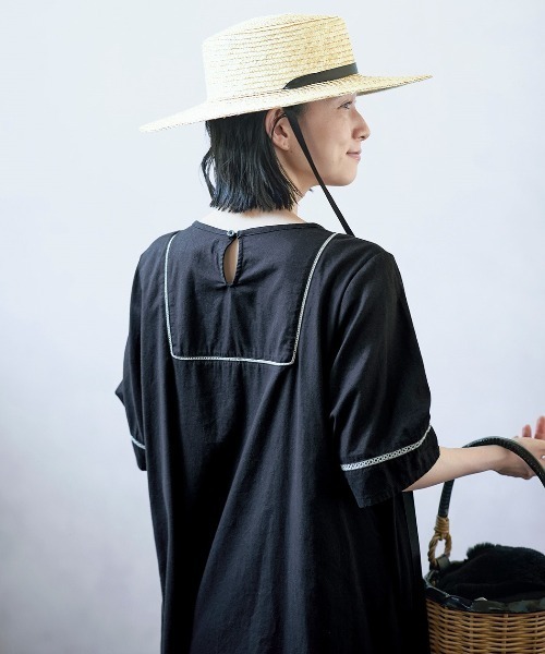 「Sunny clouds」 半袖ワンピース - ブラック レディース_画像4