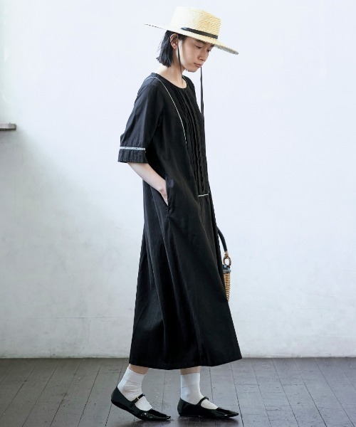 「Sunny clouds」 半袖ワンピース - ブラック レディース_画像6