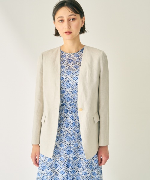 新品 アナイ ノーカラージャケット ベージュ サイズ34 ANAYI（アナイ） ノーカラージャケット 34 ベージュ レディース