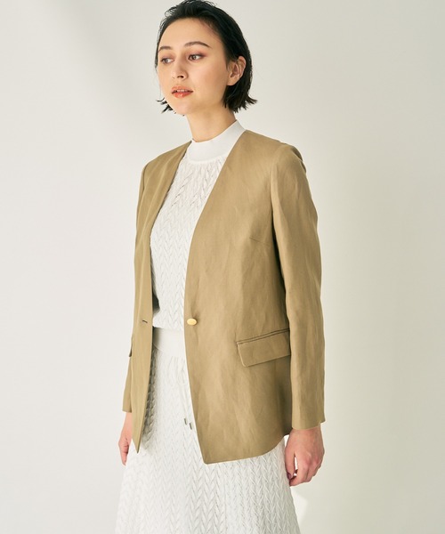 ANAYI（アナイ） ノーカラージャケット 34 ベージュ レディース