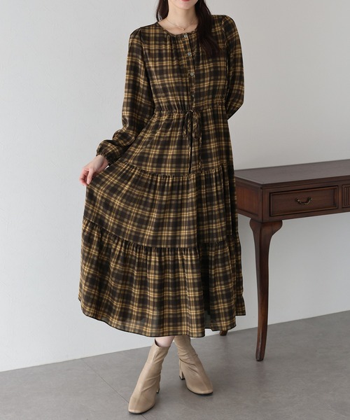 「BLUEEAST」 長袖ワンピース MEDIUM ブラウン レディース_画像2