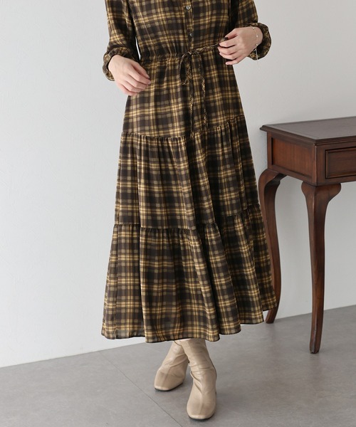 「BLUEEAST」 長袖ワンピース MEDIUM ブラウン レディース_画像4