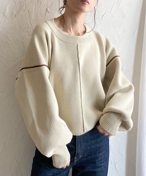 She's Closet ニット セーター 配色ボリューム袖ドルマンスリーブ
