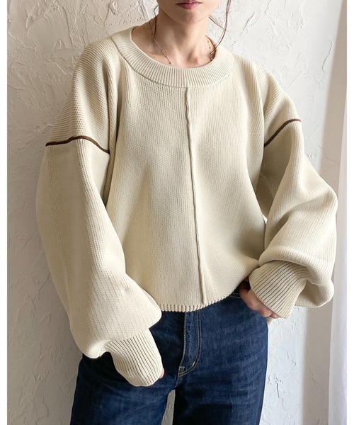 She's Closet ニット セーター 配色ボリューム袖ドルマンスリーブ