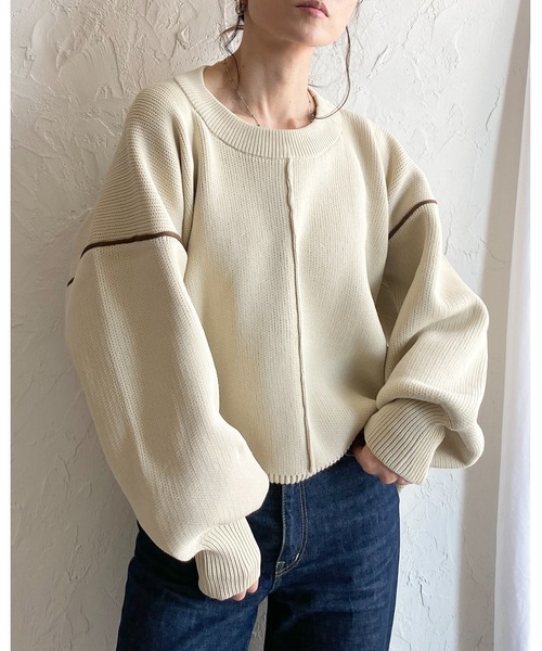 She's Closet ニット セーター 配色ボリューム袖ドルマンスリーブ
