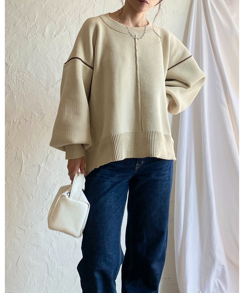She's Closet ニット セーター 配色ボリューム袖ドルマンスリーブ
