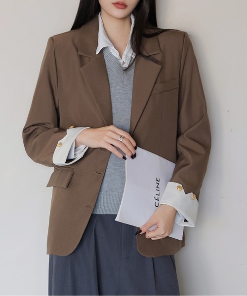 FINEnough ジャケット テーラードジャケット カフス配色テーラード