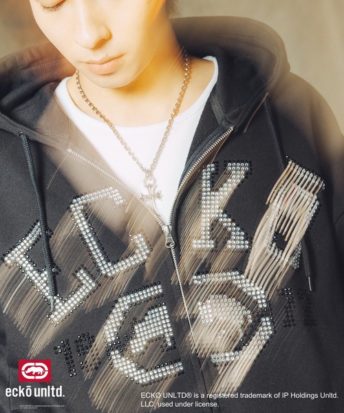 ECKŌ UNLTD. フード付きレザージャケット ecko unltd. パーカー ECKO UNLTD./別注ダブルジップラインストーンZIP