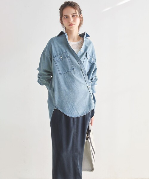 23区 ニジュウサンク ディープグリーン 長袖 ブラウス 38 春夏 23区（ニジュウサンク） ブラウス シャツ 2WAY ダンガリー シャツ