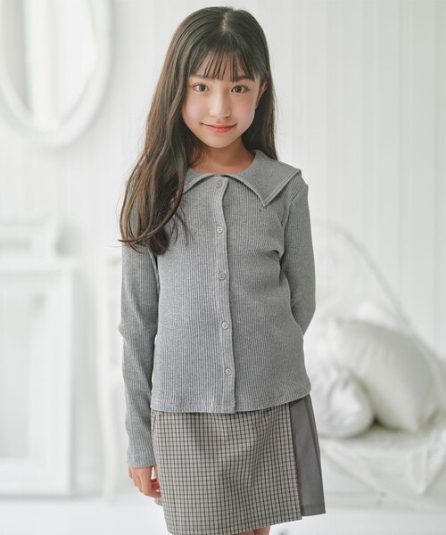 tシャツ 「150-160cm」セーラーカラー リブトップス キッズ 子供服