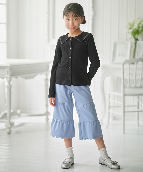 tシャツ 「150-160cm」セーラーカラー リブトップス キッズ 子供服