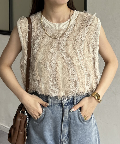 「Thevon」 ニットベスト FREE グレー レディース_画像2