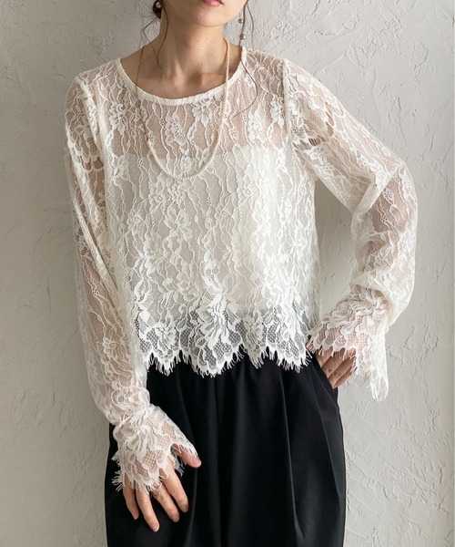 She's Closet ブラウス シャツ 長袖 シースルー/シアー スカラップ