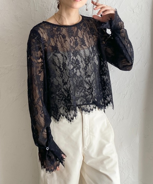 She's Closet ブラウス シャツ 長袖 シースルー/シアー スカラップ