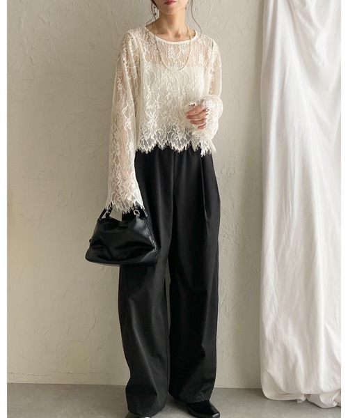 【美品】DECO depuis 1985 花柄レースブラウス She's Closet ブラウス シャツ 長袖 シースルー/シアー スカラップ