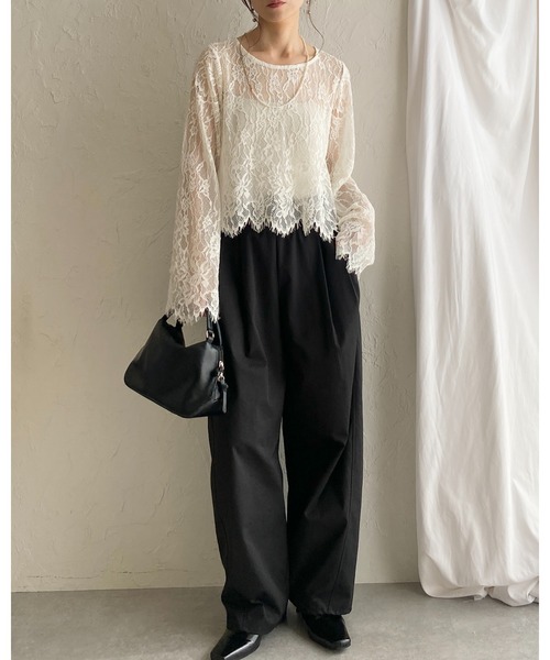 She's Closet ブラウス シャツ 長袖 シースルー/シアー スカラップ